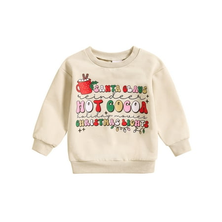 

AMILIEe Christmas Outfit Toddler Baby Girl Elf Santa Print Sweatshirt Long Sleeve Crewneck Pullover Sweater