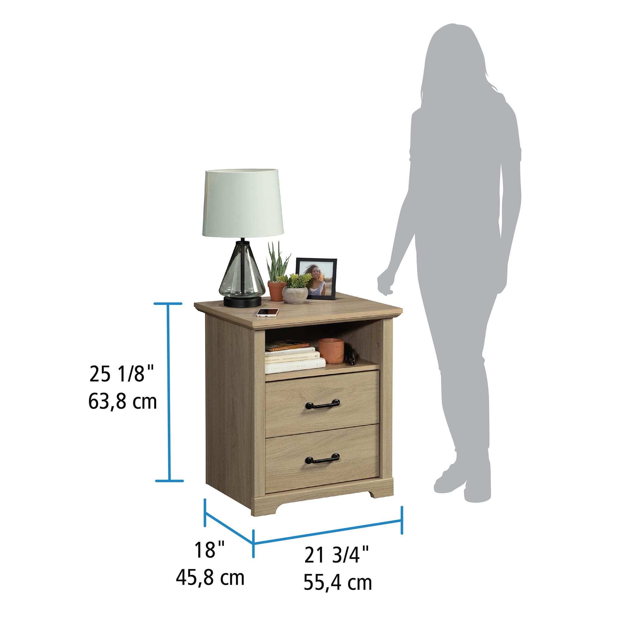 (2 pack) Mainstays Harrington 2 Drawer Nightstand, Washed Oak Finish