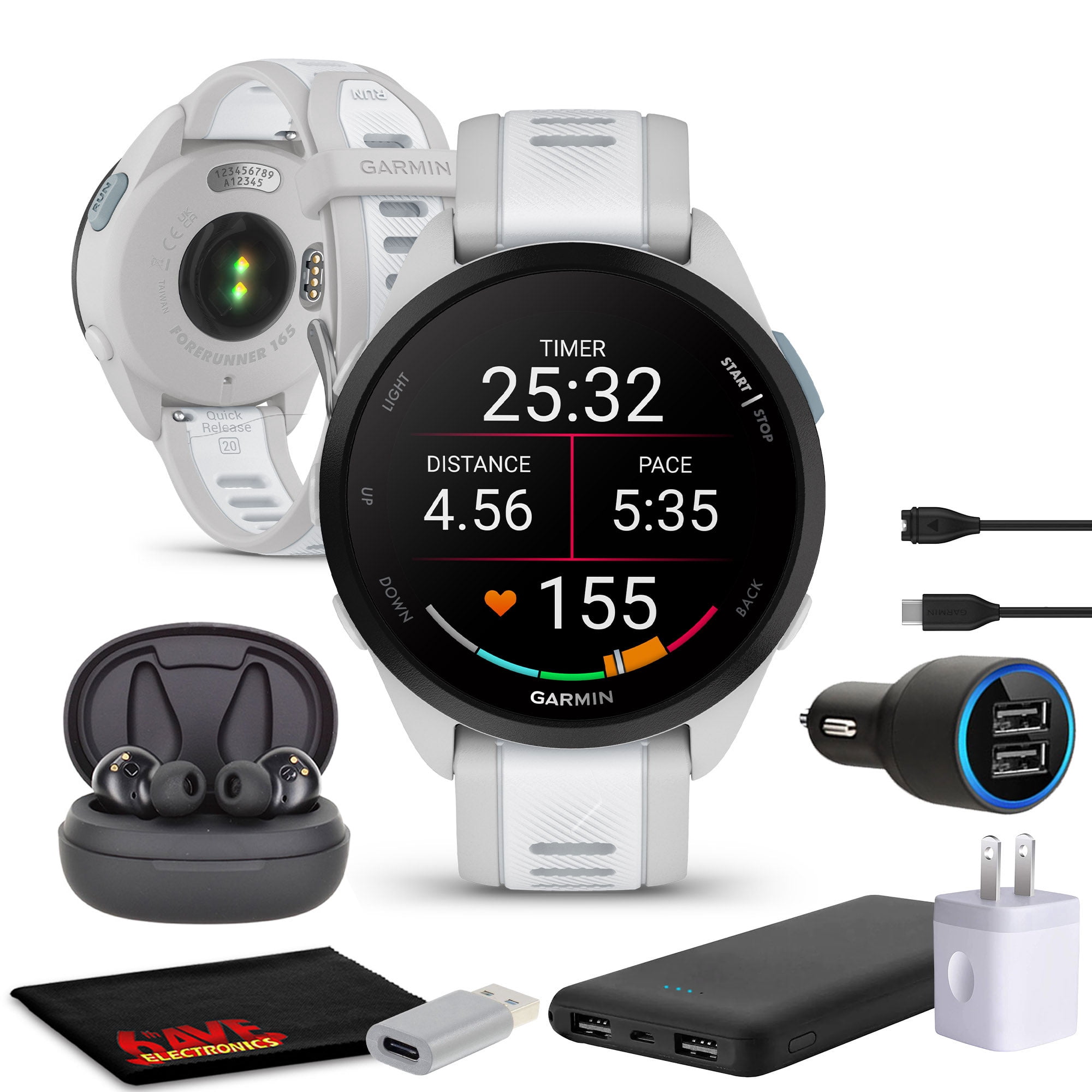 Garmin Forerunner 165 GPS Running Smartwatch, Fitness Tracker Smart Watch For Women and Men Bundle with Accessories - Mist Gray/Whitestone