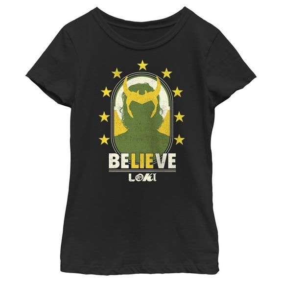 Girl's Marvel Loki Believe  Graphic Tee Black Large