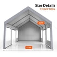thumbnail image 2 of 13x20ft Galv. Steel Carport w/PE Fabric, 4 Roll-Up Doors & Mesh Vents, All-Weather Vehicle Shelter, 2 of 8