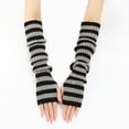 thumbnail image 3 of Koiauber Women Striped Elbow Gloves Knitted Arm Warmers Fingerless Gloves Stretchy Mittens with Thumb Hole, 3 of 8