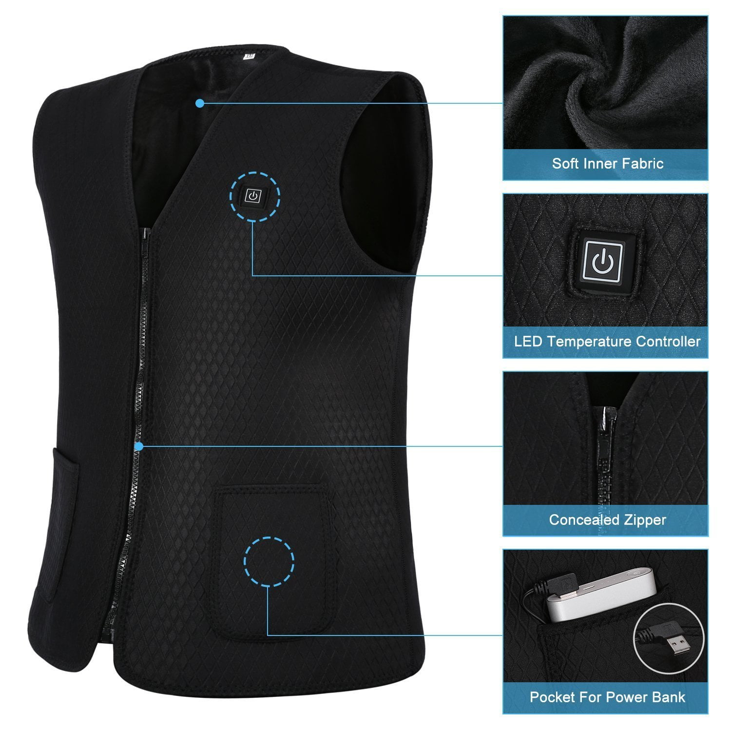 Electric Winter Heated Warm Vest Motorcycle USB Power Bank Mobile Power Bank