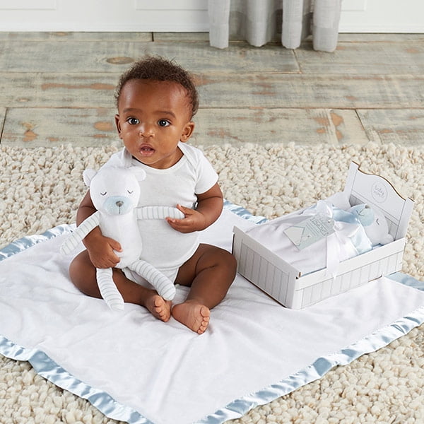 Baby Aspen Infant Solid Satin Plush Baby Blankets, Crib, Blue