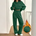 thumbnail image 6 of Women's 2 Piece Casual Sweatsuit Set Hoodie Wide Leg Sweatpants Lounge Track Suits Dark Green M, 6 of 7