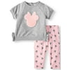 Disney Minnie Mouse Baby Girl Short Sleeve French Terry Top and Legging, 2pc Outfit Set