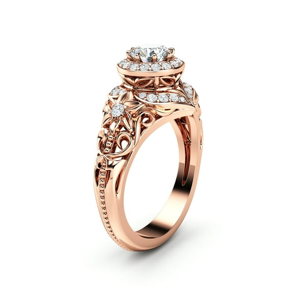 Halo Vintage Inspired Diamond Rose Gold Engagement Ring