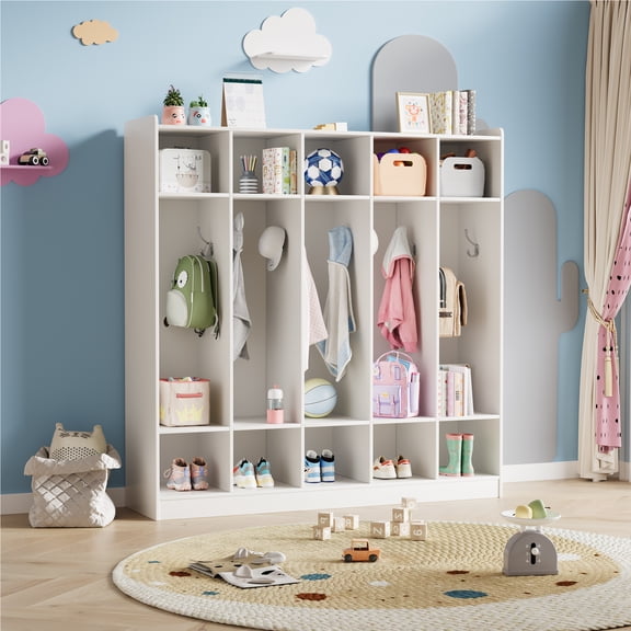 5-Section Coat Locker,Classroom Coat Locker with 10 Cubbies,Storage Organizer/Cabinet for Home, School