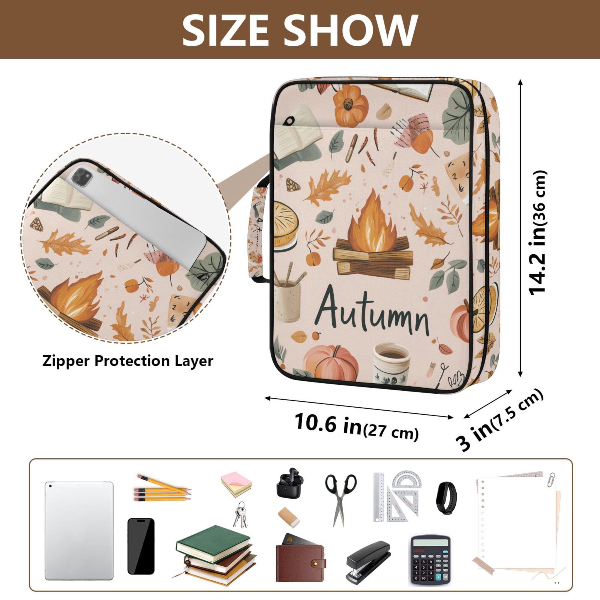 FORMRS Accordion File Folder A4 Size 7-Pocket Expanding Document Organizer Bag with 3 Ring Binder, Campfire Pattern