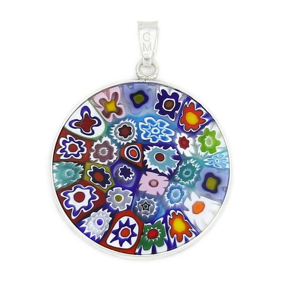 GlassOfVenice Murano Glass Millefiori Pendant "Multicolor" in Silver Frame 1"