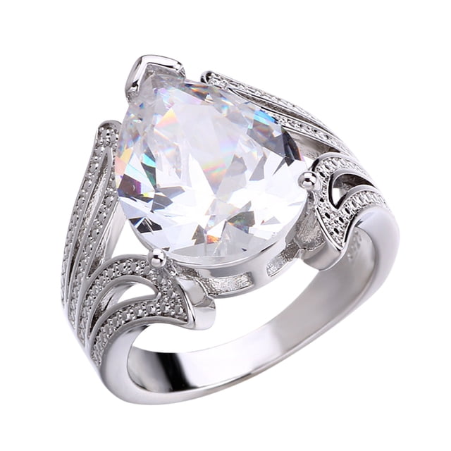 Anillo de circonio en forma de pera con gotas de agua chispeante compromiso de joyería de plata
