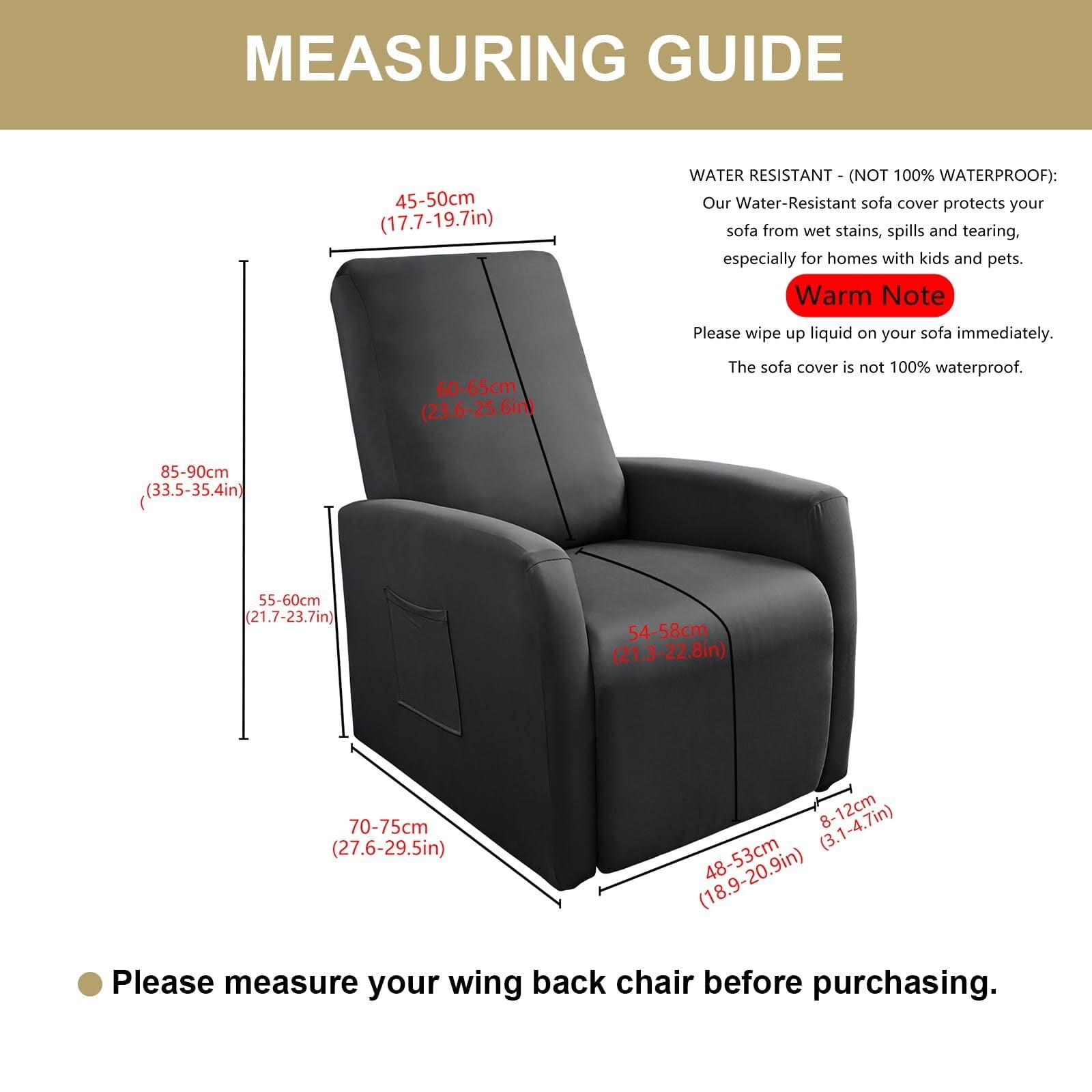 LKJYER Recliner Chair Covers 4 Pieces Waterproof Small Recliner Sofa Slipcover Stretch Recliner Slipcover for Lazyboy Recliner Chair with Storage Pocket Furniture Protector for Living Room