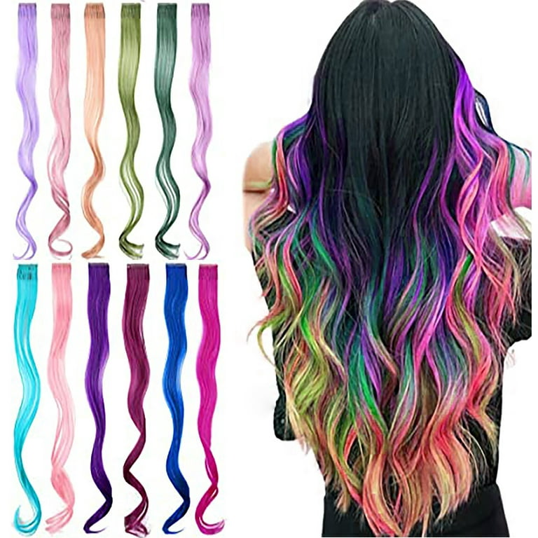Colored Hair Extensions Rainbow Hair Synthetic Straight Hair Extensions For  Women Doll Heads Makeup Head Doll Stand Braiding Hair Holder Rack Better  Length Hair Clip in Straight Makeup Practice Head 