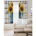 thumbnail image 2 of Sunflower Blackout Curtains for Bedroom Living Room Darkening Curtains 54 Inch Long Blue Bottle Yellow Floral Country Woodgrain Short Curtain for Small Window Treatment Grommet Drapes 52"x54"x2, 2 of 9