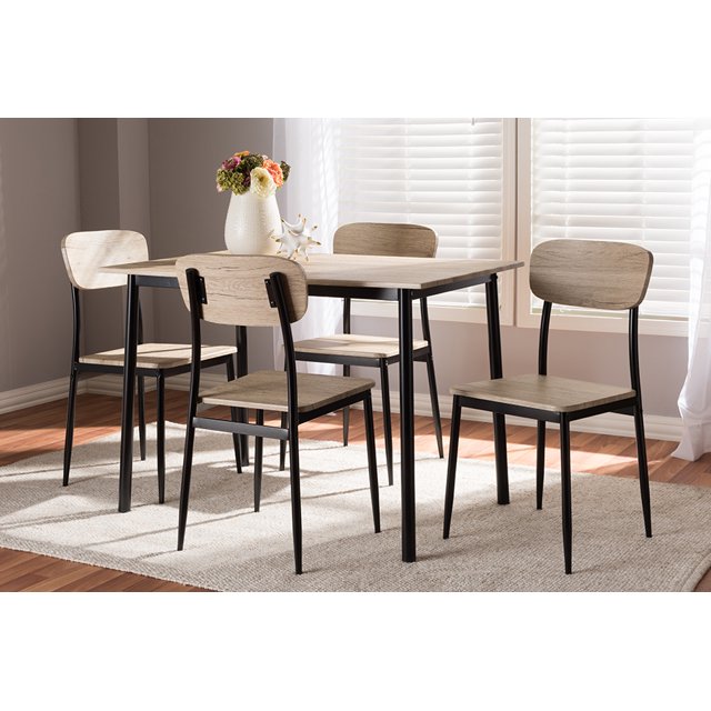 Baxton Studio Honore Mid-Century Juego de comedor moderno de 5 piezas con marco negro mate y acabado de madera marrón claro Baxton Studio D01136R-5PC-Dining Set