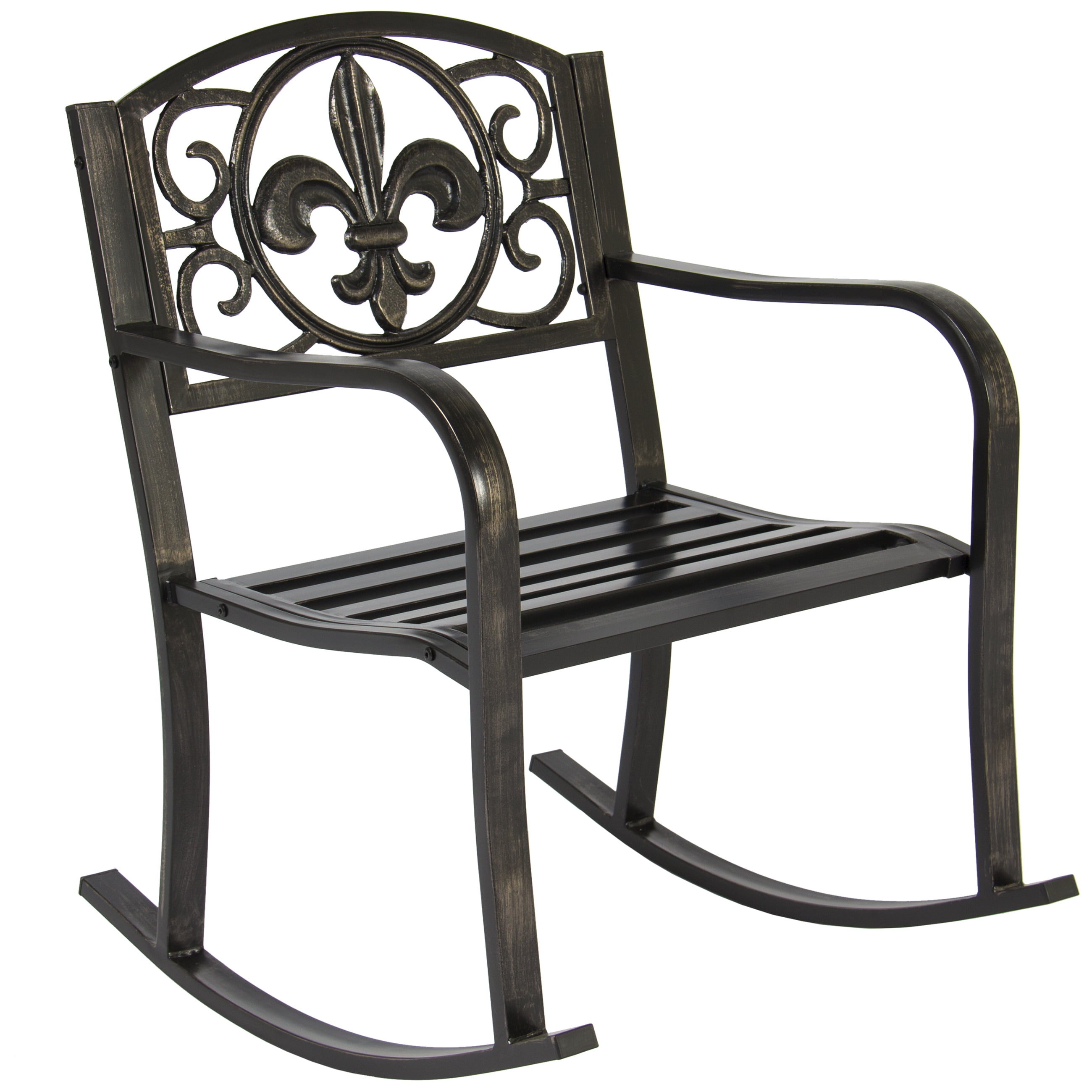 best choice products metal outdoor rocking chair seat for patio porch  deck w scroll design blackened bronze finish  walmart