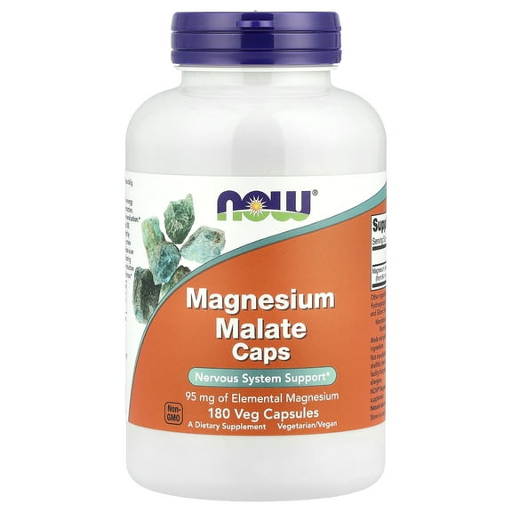 NOW Foods Magnesium Malate Caps, 95 mg, 180 Veg Capsules