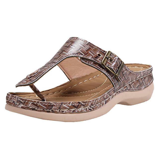 IUJSOY Wedge Sandals Slides for Women Retro Metal Buckle Open Toe Arch Support Summer Sandals