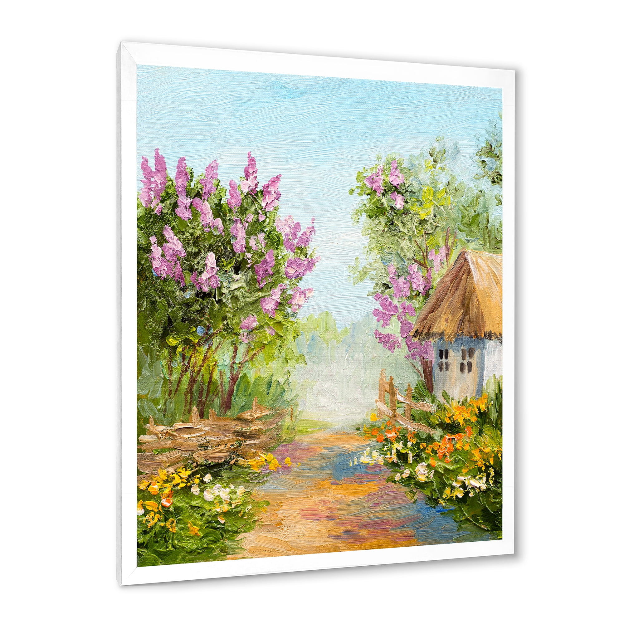 Designart 'Little House In The Blossoming Flowers Forest' Lake House Framed Art Print