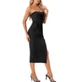 thumbnail image 4 of Unique Bargains Robe d'Été Bustier pour les Femmes Côté Slip Froncé Wrap Partie Plage Maxi Robe Noir, 4 of 5