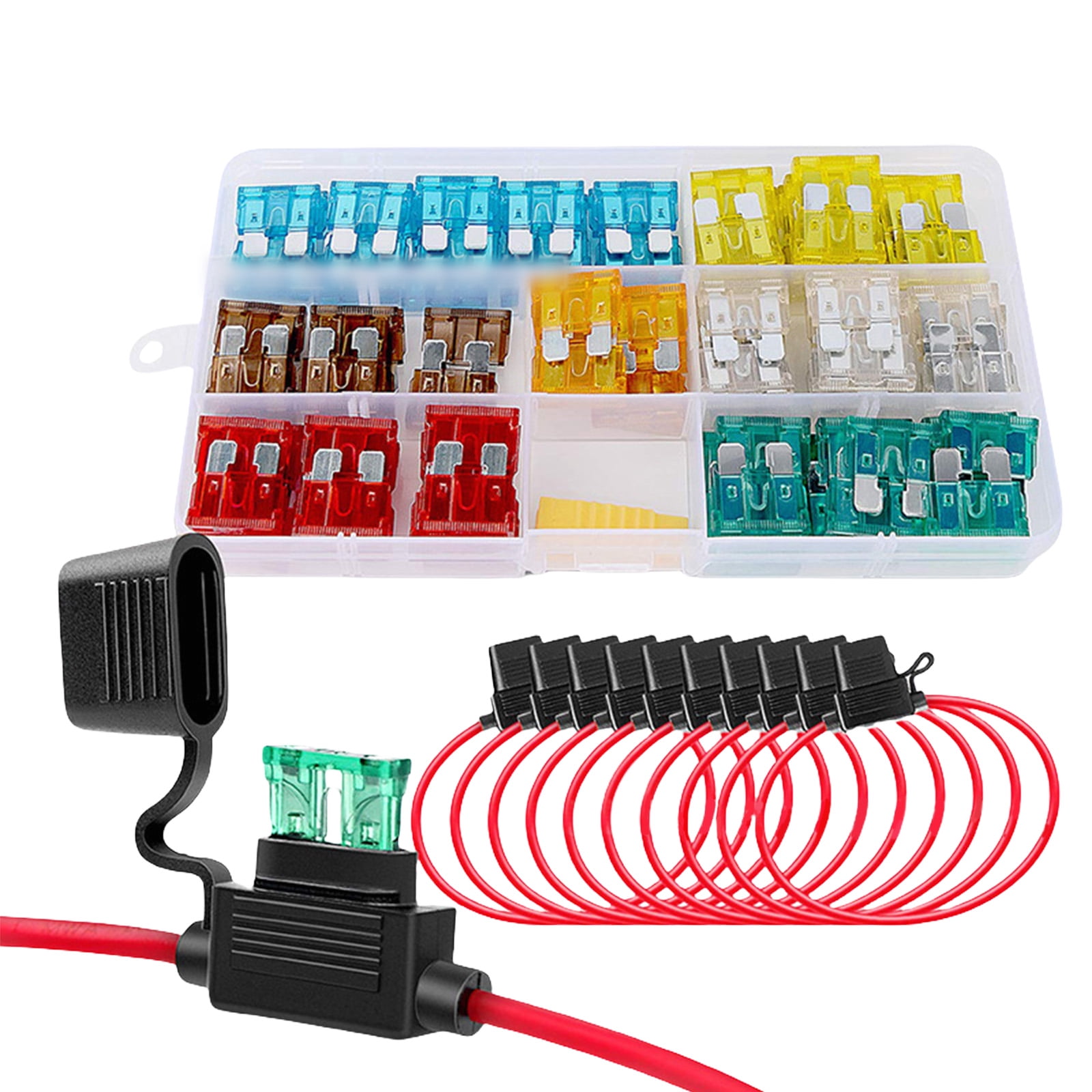 130pcs Waterproof Car Fuses Holders 12V Inlines Designs with 14 Standard Fuses Holders Portable for Trucks and Boats