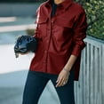 thumbnail image 2 of Women PU Leather Jacket Casual Shirt Long Sleeve Button Down Blazer Coat with Bust Pockets Wine Red XXL, 2 of 5