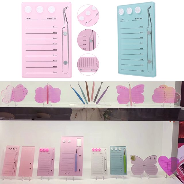 Azulejo de extensión de pestañas rosa magnético, mariposa acrílica iridiscente personalizada diaria, etiqueta privada con logotipo y soporte de pegamento