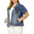 thumbnail image 4 of Agnes Orinda Women's Plus Size Jackets Distressed Short Sleeve Button Denim Jacket with Pockets 4X Blue, 4 of 7