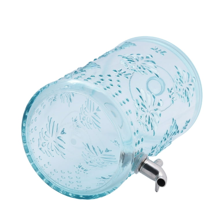 Clear Plastic Beverage Dispenser 1.2 Gallon Lemon Printed Sun Tea Jar Jug  Blue