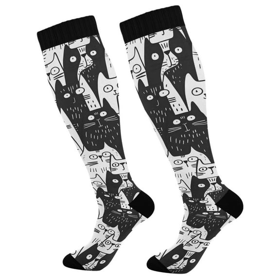 joogoo Cats Doodle Long Socks Women Men Knee High Sock