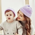 thumbnail image 3 of 2Pcs/Set Solid Color Warm Ribbed Parent-Child Beanie Hats Family Matching Knitted Bicycle Caps for Outdoor, 3 of 10