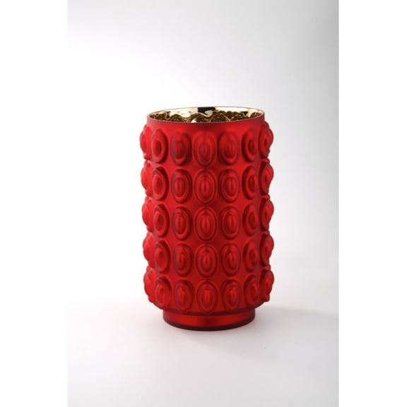 CC Home Furnishings 12" Red Cylindrical Bubble Glass Flower Vase