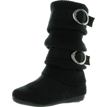 

Lucky Top Girls Bank-21K Slouch Double Buckle Suede Boots with Zipper Black 10