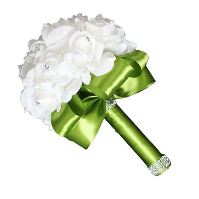 Kmbangi Artificial Wedding Bride Bouquet Romantic Handheld Bridesmaid Flower with Ribbon