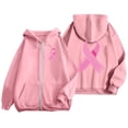 thumbnail image 5 of Arlun Oversized Zip up Sweatshirts for Women Pink Ribbon Cancer Awareness Loose Comfortable Hoodies Long Sleeve Drawstring Full Zip Jackets with Pockets Pink M, 5 of 5
