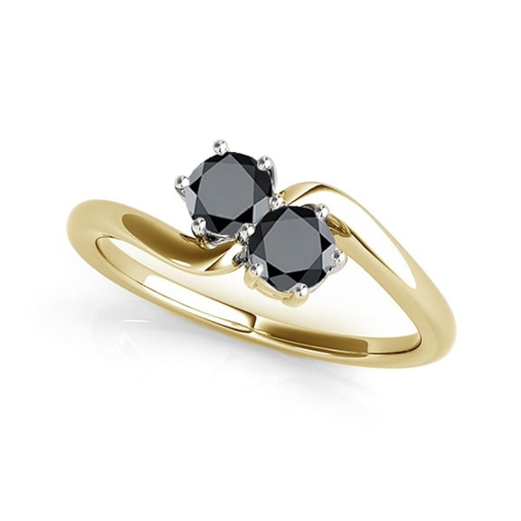Aonejewelry 1 Ct. Two Stone Black Diamond Engagement Ring Crafted In 14k Yellow Gold