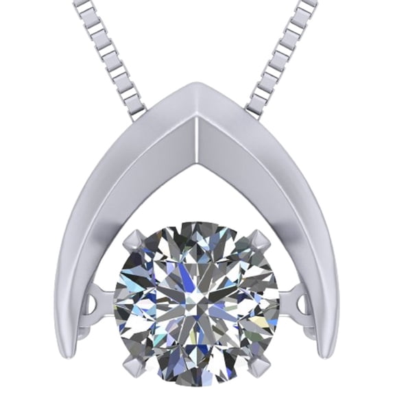 Central Diamond Center Silver Omega Dancing Stone (CZ) Pendant Rhodium Plated W/Adj. Box Chain