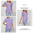 thumbnail image 5 of Women V Neck Top Puff Sleeve Shirt Short Sleeve Top Loose Hollow Out Slim Shirt Purple XL, 5 of 6