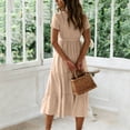 thumbnail image 5 of ClodeEU Women's Square Neck Puff Sleeve Tiered Midi Dress,Casual Flowy A-Line Swing Sundress Khaki,Women's Plus XXL, 5 of 7