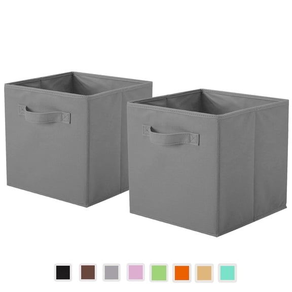 YOYTOO 2 Pack Foldable Cube Storage Bins, 11" Collapsible Fabric Cube Organizer Baskets Bins, Gray