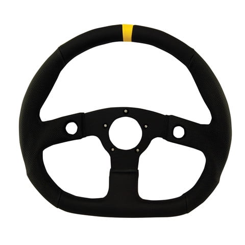 Grant Steering Wheel 630 Racing Performance GT; 13 Inch Diameter; 3 Spoke; Black Vinyl Grip/Yellow Top Marker; Black Anodized Aluminum Spokes; With 2 Switch Button Holes 11/16 Inch; 5 Bolt
