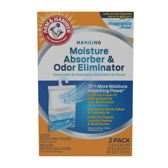 Arm & Hammer Fragrance Free Moisture Absorber and Odor Eliminator Hanging Bags, 2 Pack
