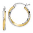 thumbnail image 1 of 10K Rhodium Plated Yellow Gold & Rhodium Diamond Cut 2.5mm Twisted Hoop Earrings, 1 of 2
