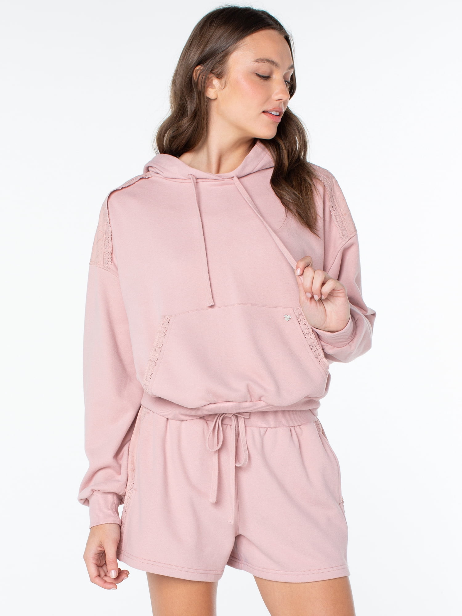 Celebrity Pink Women's and Women's Plus Lace Trim Hoodie Sweatshirt, Sizes XS-4X