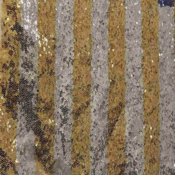 FIESTA Striped Sequin Fabric on Mesh Material ,2-Way Stretch, 52 Inch. In Width, | Arts and Crafts, Gold/Silver / Cut by the Yard