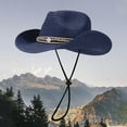 thumbnail image 1 of Ticikt Western Cowboy Hat Wide Brim Shapeable Panama Straw Hat Summer Beach Sun Hat Outdoor Travel Cap with Chin Strap,Color:Blue, 1 of 3