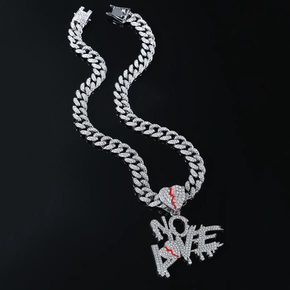 Colgante de cadena de clavícula para hombre con letras del alfabeto empalmadas con diamantes estilo hip hop, collar con letras cubanas y rompecorazones