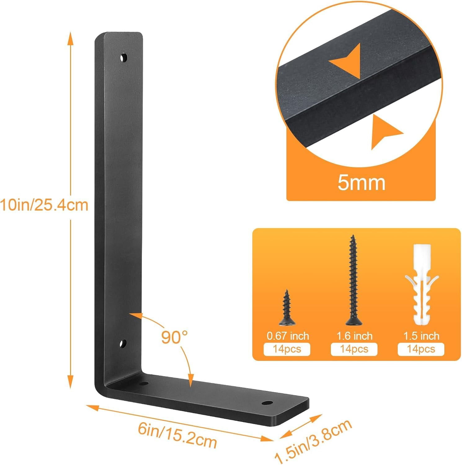 Heavy Duty Shelf Brackets 10 Inch  6 Pack Floating L Wall Bracket For Diy Decorative With Mounting Hardware