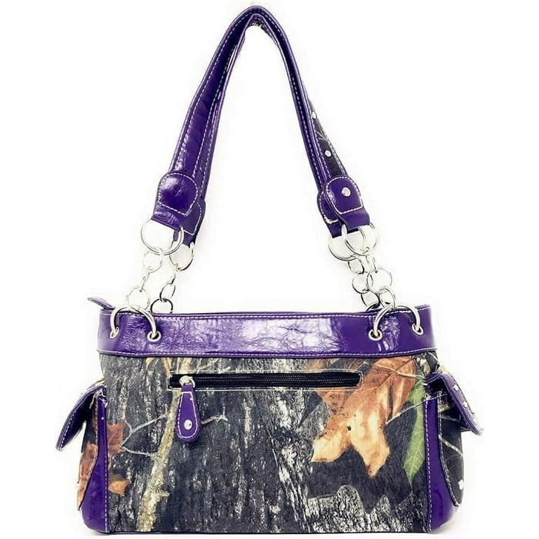 Premium Rhinestone Camouflage Cross Leather Women s Handbag Purse Matching Wallet One Set in Multi Colors