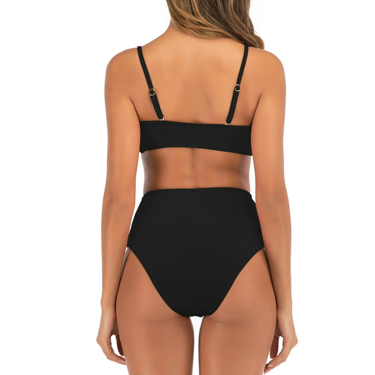  MELYUM Womens High Waisted Swimsuits Bottom Padded Bathing Suits  Bikini Sets Top Two Piece Swimwear Black : Clothing, Shoes & Jewelry